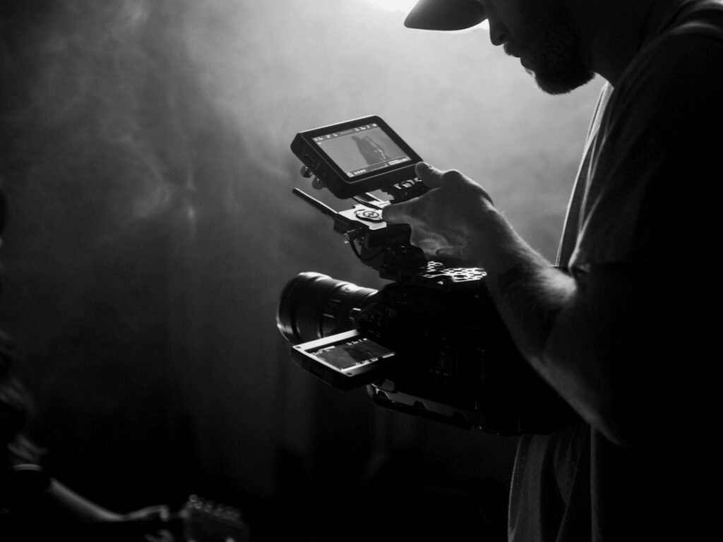 Videographer producing content with a camera rig