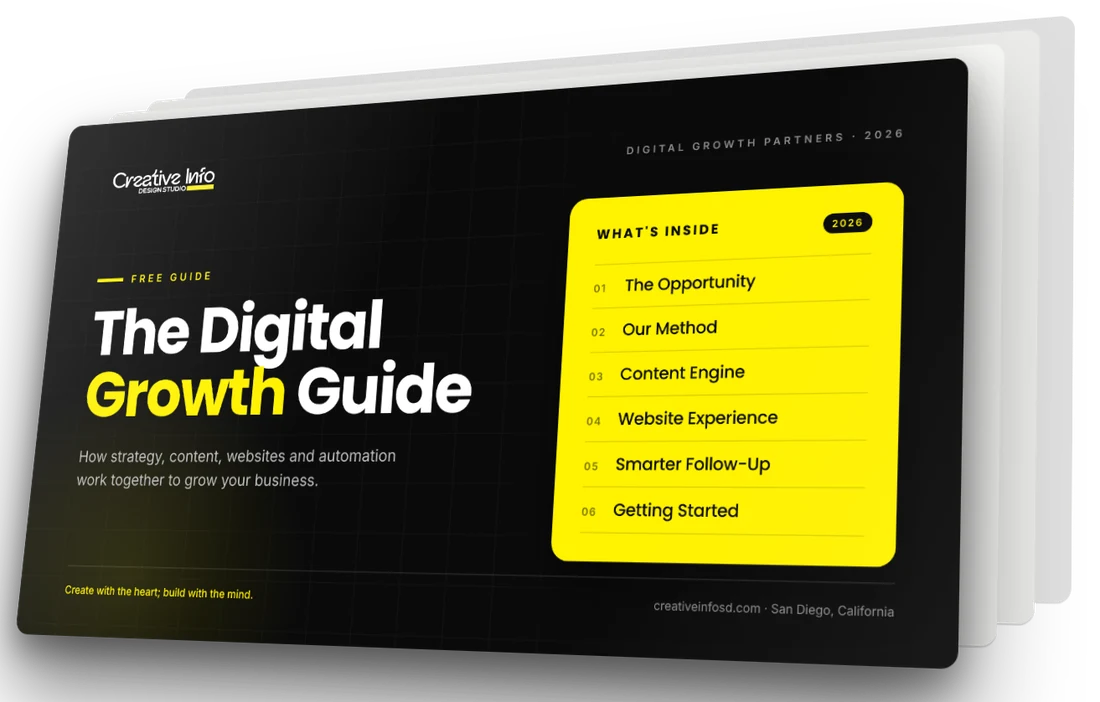 The Digital Growth Guide by Creative Info, shown as a stack of presentation slides
