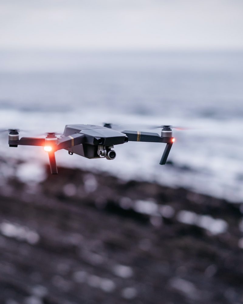 Drone flying near sea